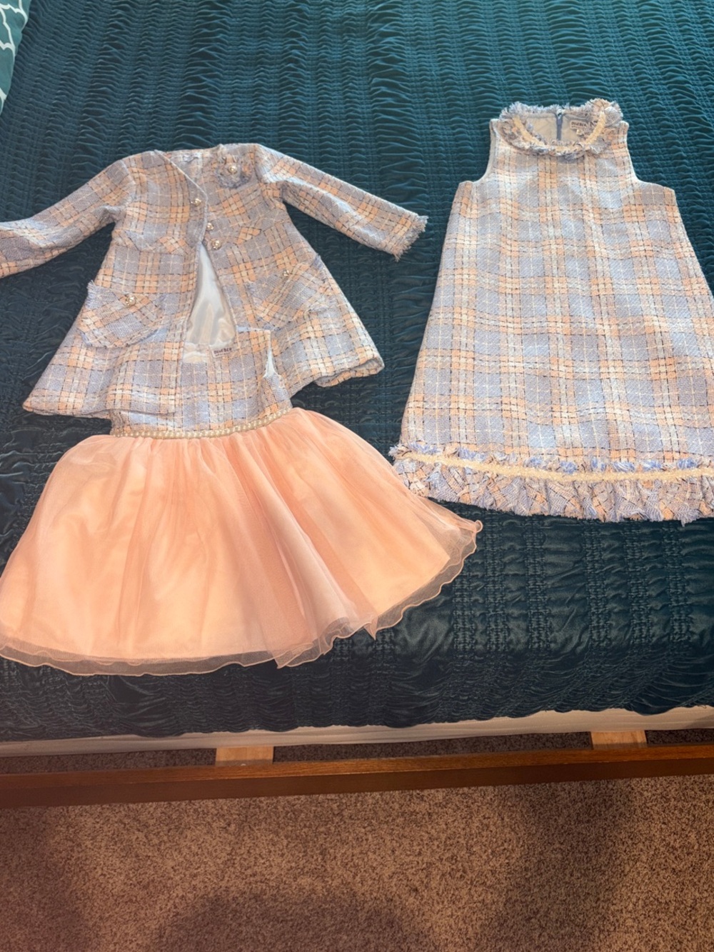 Coordinating Sister Set Pastel Plaid Dress, Jacket & Pink Tulle Dress sizes 4&16